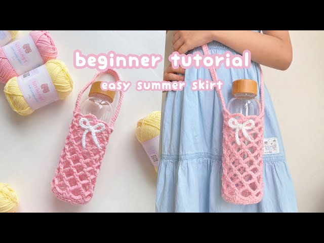 crochet ribbon net water bottle holder beginner tutorial🎀🍼 crochet summer idea