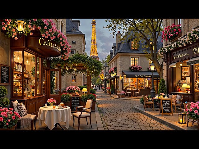 Paris Night Café Ambience ☕ Soft Jazz Instrumental Music at Outdoor Coffee Shop for Unwind, Working