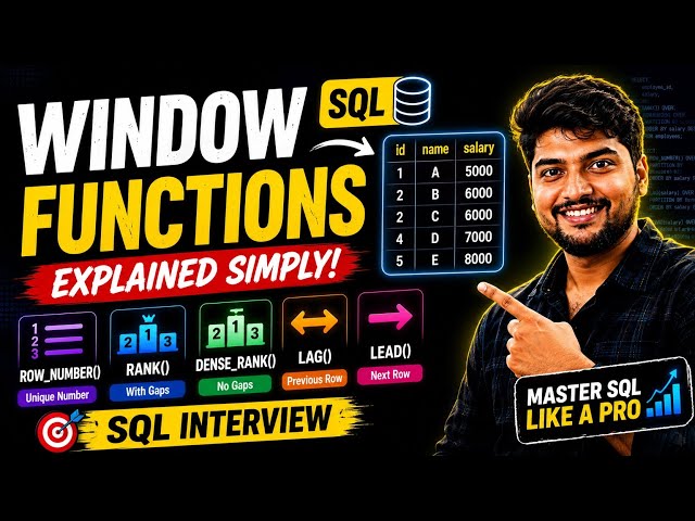 SQL Window Functions Explained | ROW_NUMBER(), RANK(), DENSE_RANK(), LAG(), LEAD() | SQL Interview