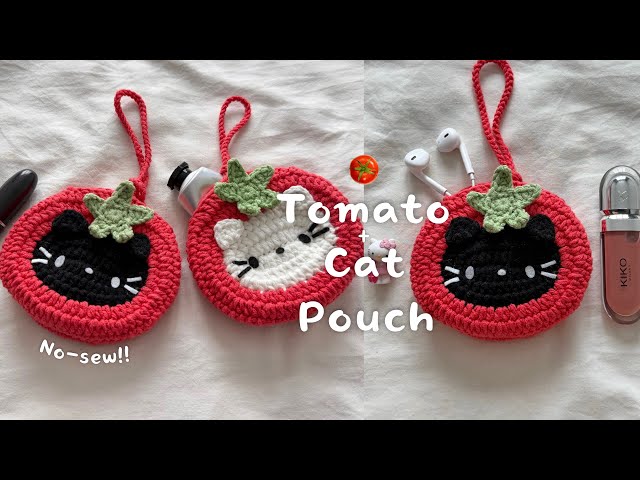 🍅The cutest Tomato Cat pouch | NO-SEW crochet tutorial for beginners