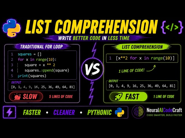 "Python List Comprehension: Master Syntax, Conditional, For Loop vs List Comprehension with Example"
