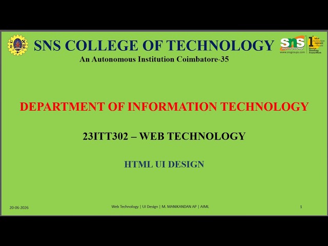 Leacture Video on HTML UI Design | SNS Institutions | M Manikandan AP