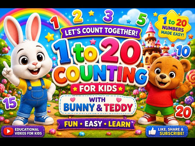 Learn Numbers 1 to 20 with Bunny & Teddy 🐰🐻 | Counting for Kids