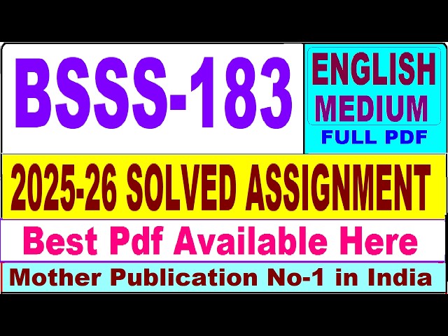 BSSS 183 solved assignment 2025-26 || bsss 183 solved assignment 2026 in English || ignou bsss183