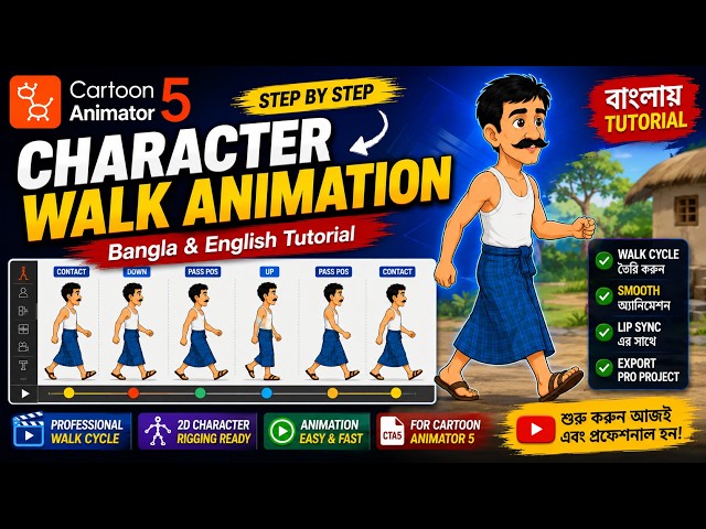 Cartoon Animator 5: Character Walk Animation | Bangla & English Tutorial