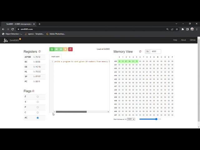 Sim8085 add 16bit while MSB and LSB are different memory locations