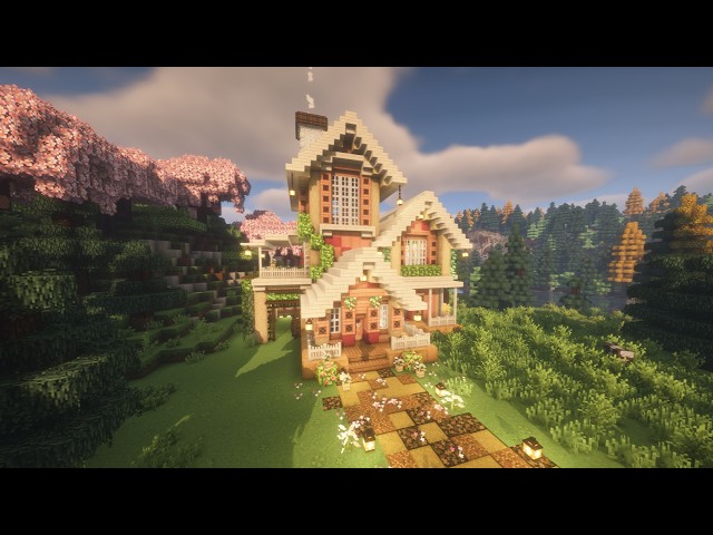 {Minecraft} 🌿Starter House Cherry Build🌸⛏️Full Tutorial : Mizuno'16