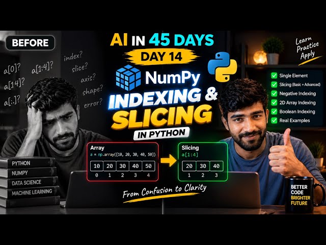Master NumPy Indexing & Slicing in 8 Minutes 🚀 | Day 14 Part 2 | AI in 45 Days