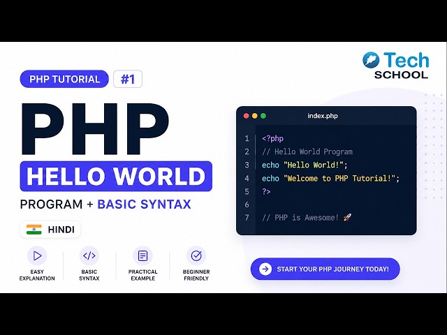 PHP Tutorial, #1 | Hello World Program + Basic Syntax (Hindi)