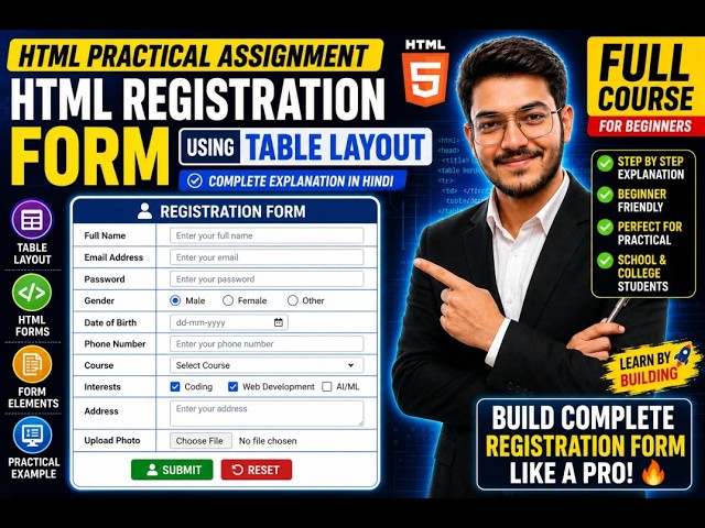 HTML Registration Form using Table Layout | Complete Assignment Tutorial (Hindi) | Part-19