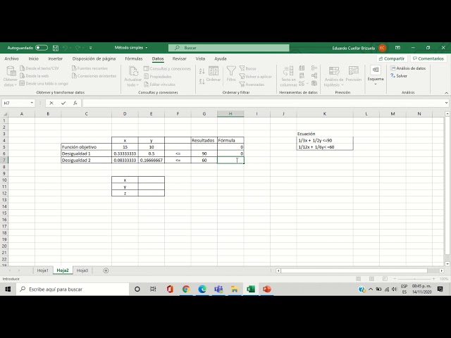 Método Simplex en Excel con Solver Ejemplo 1