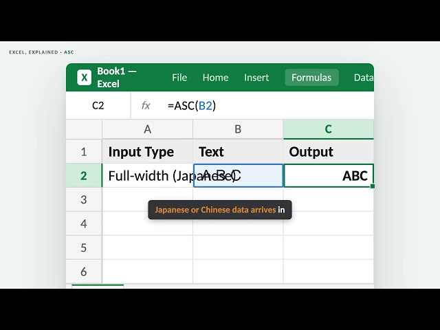 ASC in Excel — Convert double-byte characters to single-byte ASCII