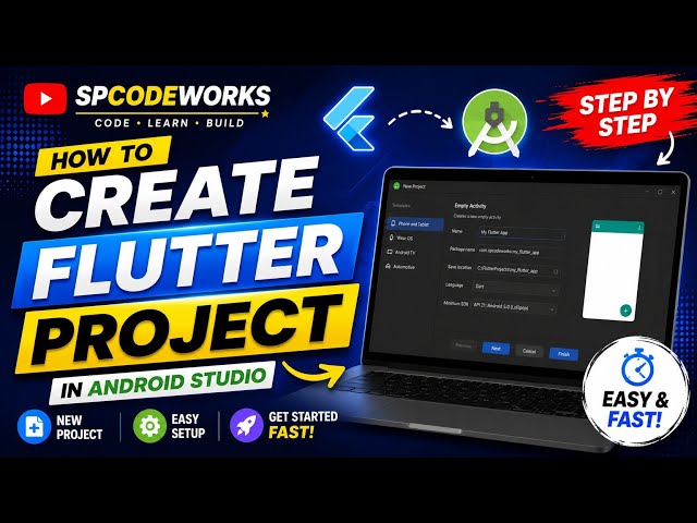 How to Create a Flutter Project in Android Studio | Flutter Tutorial for Beginners 🚀 | SPCODEWORKS