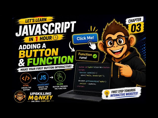 How to Add a Button & Function in JavaScript | Chapter 3 – Learn JavaScript in 1 Hour