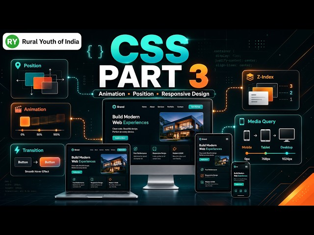 Learn CSS Position, Animation, Z-index, & Media Queries | CSS Part 3 | Rural Youth of India