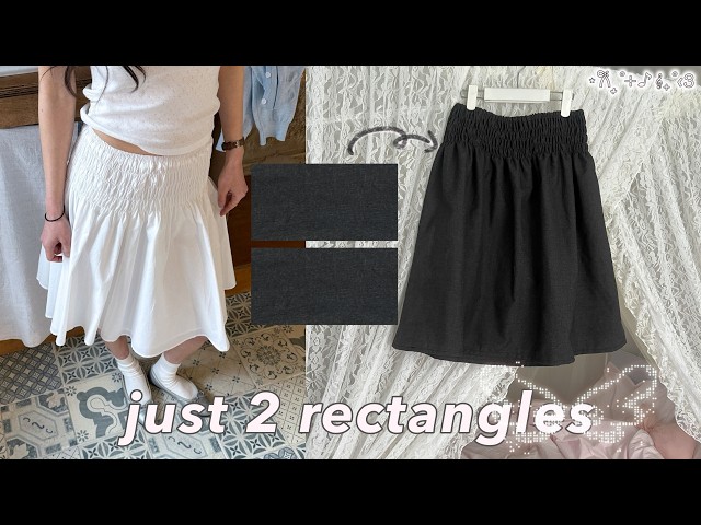 ꒰ sewing turorial ꒱ diy cute midi skirt with no pattern 𓏵‧₊˚ no zipper ദ്ദി •⩊• 
