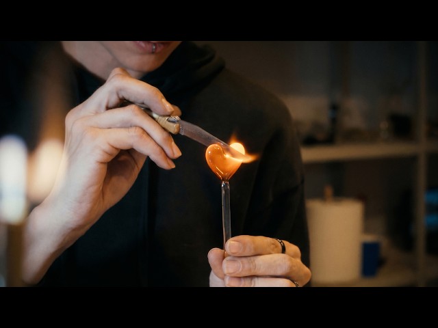Crafting a Black Glass Heart Pendant with Golden Sparkles | Lampwork ASMR