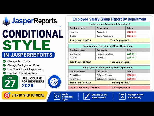 JasperReports Tutorial for Beginners 2026 | Conditional Style in JasperReports (Full Course Part 27)