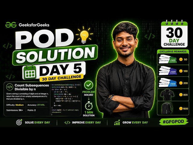 GeeksforGeeks POD Solution | Count Subsequences Divisible by n | 29 August 2026 | C++