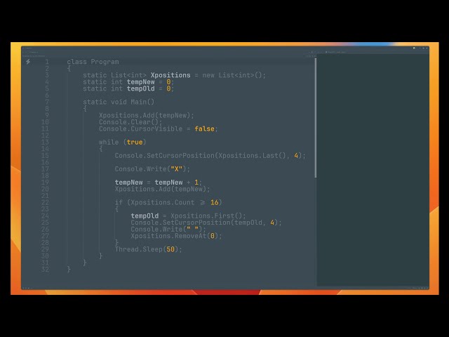 Fiddling with some C# basics in ZED code editor (with my custom theme)