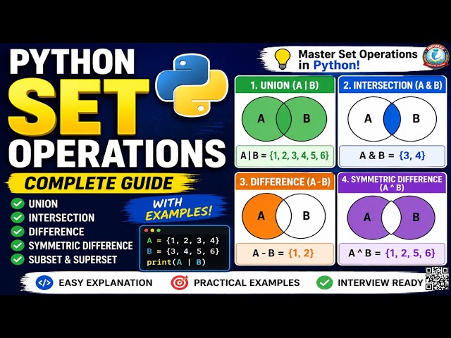 Python Set Operations Tutorial | Union, Intersection, Difference & Symmetric Difference in Python