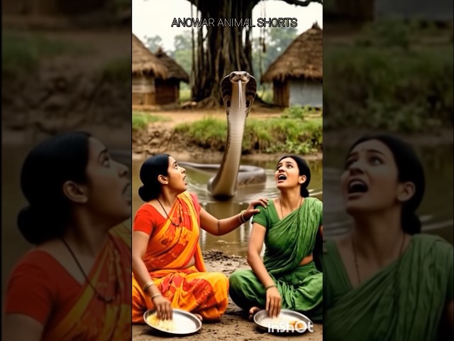 A Giant Cobra Chased Village Women! Terrifying Chase 🐍 #Cobra #Snake #SnakeVideo  #wildlife #python