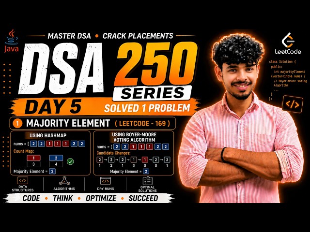 Majority Element | Java DSA 250 Series 🔥 | Boyer-Moore Voting Algorithm | LeetCode 169 | Day 5