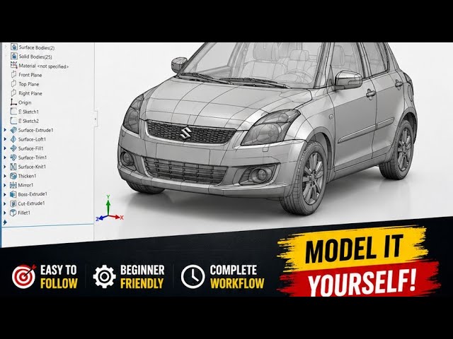 Car Design Tutorial for Beginners | Maruti Suzuki Swift 2010 3D SOLIDWORKS Modeling Step by Step |P5