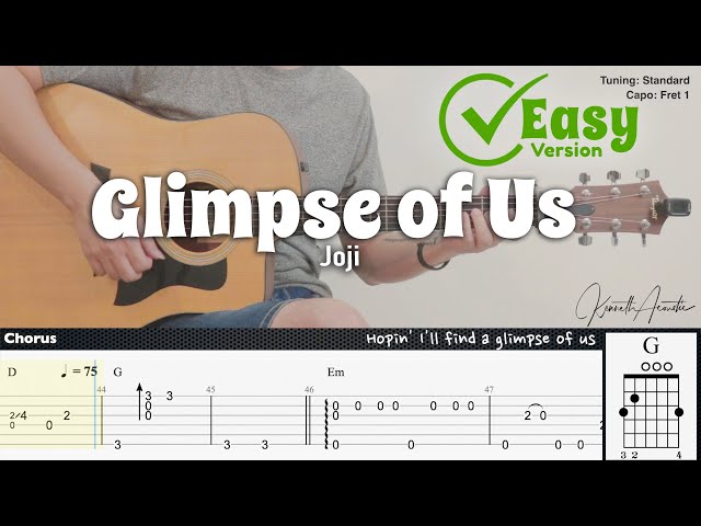 Glimpse of Us (Easy Version) - Joji | Fingerstyle Guitar | TAB + Chords + Lyrics