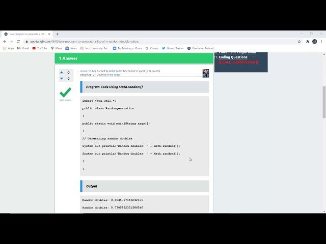 Java program to generate a list of N random double values