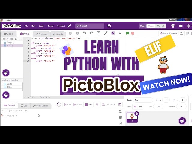 Best & Practical way for kids to learn Python with PictoBlox | Build a Grade Checker in Python. ELIF