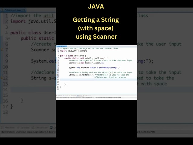 Getting a String (with space) as user input using Scanner in Java #shorts