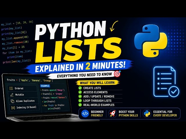 Python Lists Explained for Beginners 🐍  #python #coding #programming #techcontent #beginners