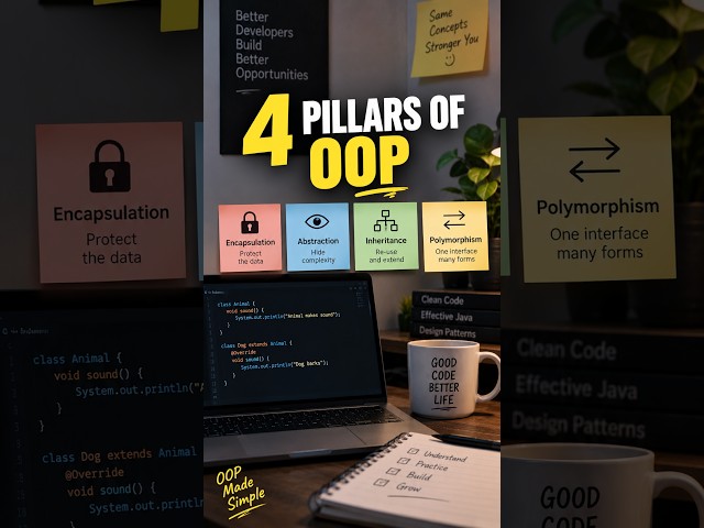 The 4 Pillars of OOP Explained in 30 Seconds 🔥 |  #coding #softwareengineering #oop #codinglife