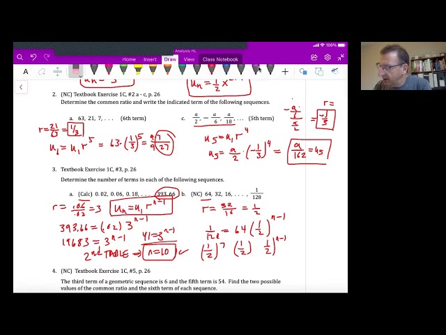 Math Analysis HL Unit 1 Video 14 Geometric sequences and series Ch 1.2B Practice Problems 1 - 7
