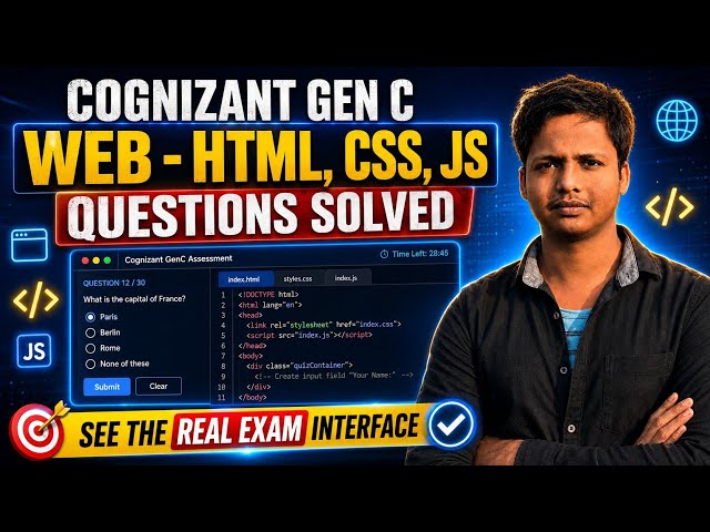 Cognizant GenC Web UI Questions 2026 | HTML CSS JavaScript Real Exam Questions + Interface
