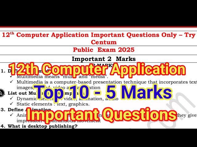 12th Computer Application Public Important 2025 |Top 10 - 5 Marks | 12th CA important 5 marks 2025