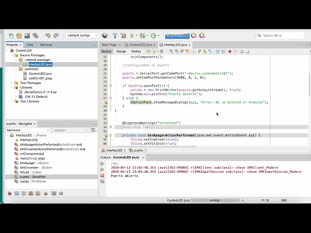 Control de un LED con Java (Swing) y Arduino vía comunicación serial