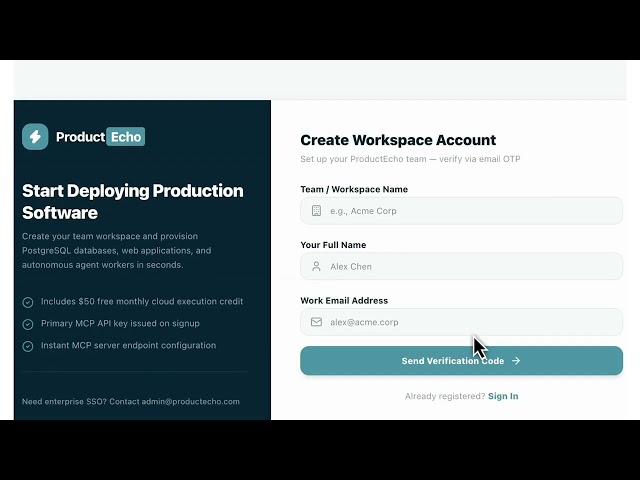 Deploy AI-generated apps from chat to a live URL in minutes | ProductEcho - AI Native runtime