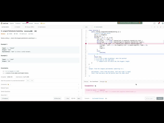 LeetCode5. Longest Palindromic Substring | two pointers