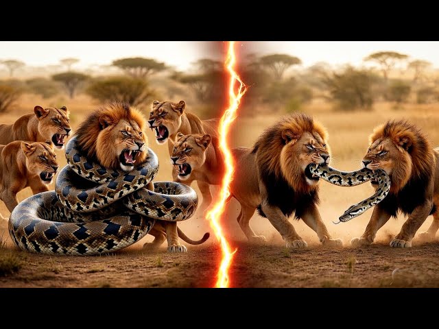 One Python Snake vs Team of Lions Brutal Fight | Lion V/S Python | Python attack lion | Animal video