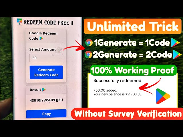 (Unlimited Trick) free redeem code for playstore at ₹0/- | How to get free google redeem code