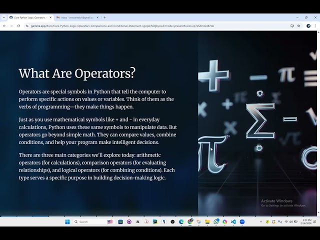 CORE PYTHON LOGIC, OPERATORS AND COMPARISONS FOR MACHINE LEARNING