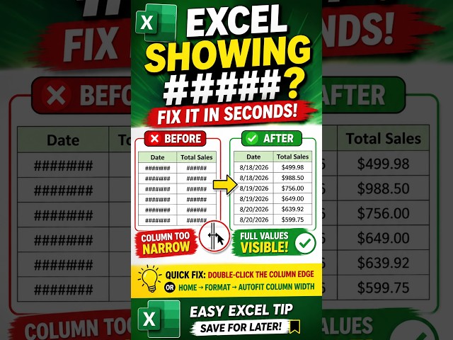 Excel Showing ####? Fix It in Seconds
