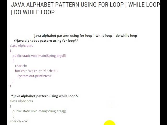 JAVA ALPHABET PATTERN USING FOR LOOP