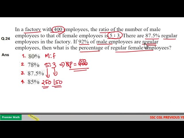 In a factory with 400 employees, the ratio of the number of male employees to that of female employe