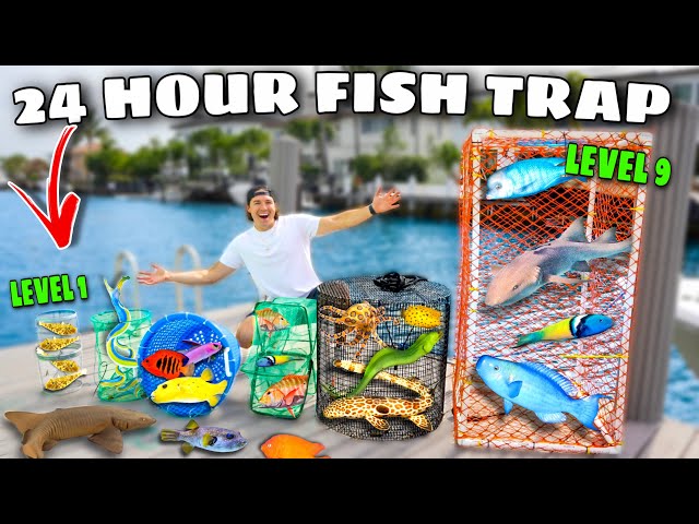 24 HOUR FISH TRAP Catches TONS of FISH For My SALTWATER POND!