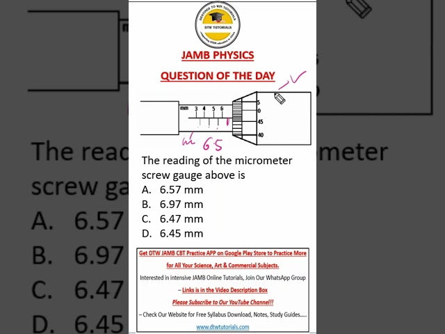 JAMB Physics - Micrometer Screw Gauge Question of the Day  #jamb #jamb2025 #dtwtutorials