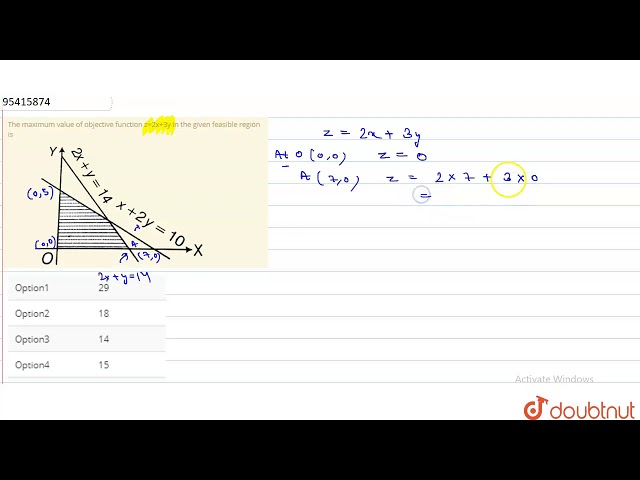 The maximum value of objective function z=2x+3y in the given feasible