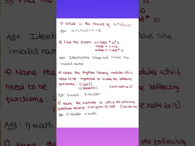 Basics of Python CBSE CLASS 12 Computer science 1 mark